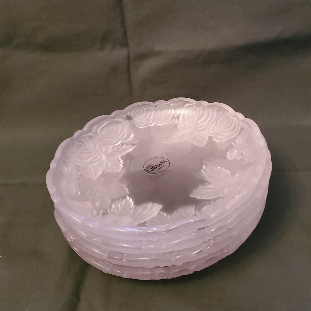 GIBSON JAPAN EVERYDAY ROSE AMOUR 7" GLASS PLATES COCKTAIL DESSERT PLATES Set 4